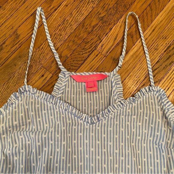 Lilly Pulitzer Razorback white/blue vertical stripes with polka dots tank top - Picture 2 of 3